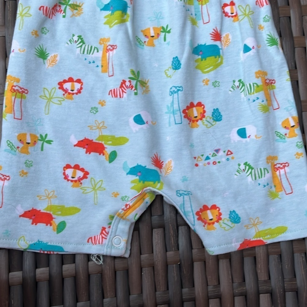 ZUTANO Infant 3mo Short Sleeve Romper Safari Zoo Animals Cotton Unisex Blue EUC - Picture 2 of 6